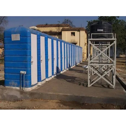पानी की टंकी के साथ नीला पूर्वनिर्मित शौचालय