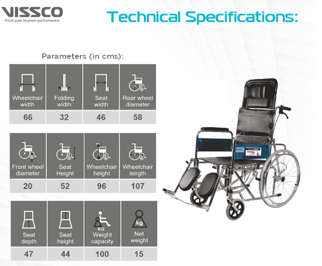 Rodeo Ext Reclining (Chrome Plated) Wheelchair With Spoke Wheel P.c.no.9993 - Dimension (L*w*h): 103 X 35 X 80 Centimeters  Centimeter (Cm)