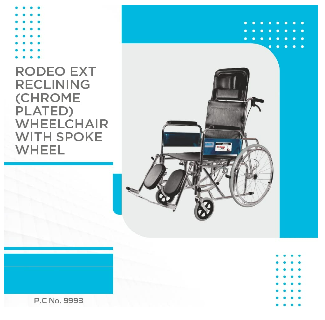 Rodeo Ext Reclining (Chrome Plated) Wheelchair With Spoke Wheel P.c.no.9993 - Dimension (L*w*h): 103 X 35 X 80 Centimeters  Centimeter (Cm)