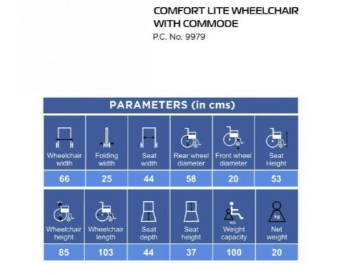 Comfort Lite Wheelchair With Commode 9979 Dimension(l*w*h): 103l X 66w X 85h