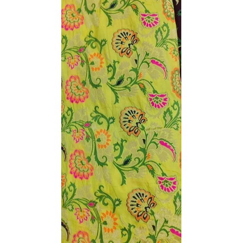 200GSM Fancy Zari Border Silk Fabric - 100% Pure Silk, Medium Weight, Multicolor, Washable, Soft Texture, Printed Design | Perfect for Special Occasions