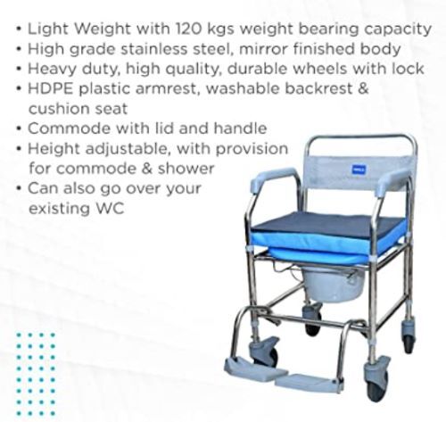 Comfort Ss Shower Commode Wheelchair (Hight Adjustable) 9969 Dimension(l*w*h): 92 L X 58 W X 90 H