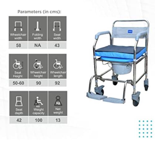 Comfort Ss Shower Commode Wheelchair (Hight Adjustable) 9969 Dimension(l*w*h): 92 L X 58 W X 90 H