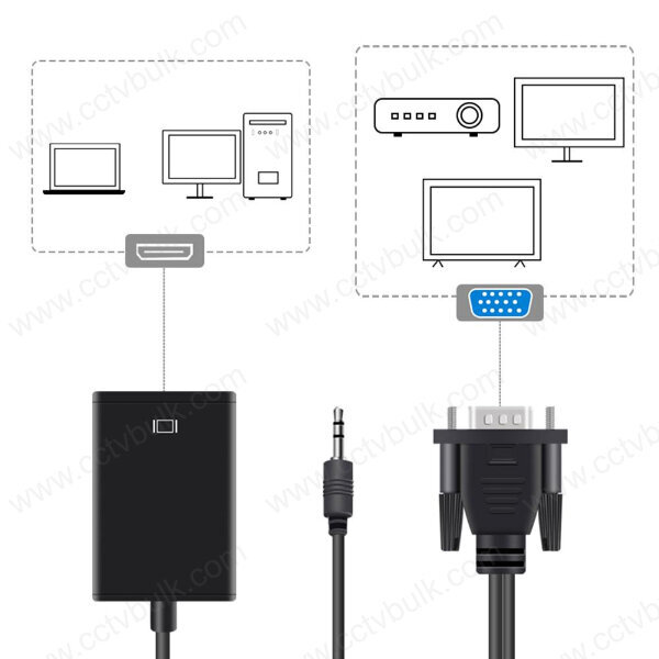 Vga To Hdmi Audio With Dc - 1080p@60hz, 10 Mbps, Black | Compatible With Computer, Tv, Gaming Console, Includes 3.5mm Audio Cable