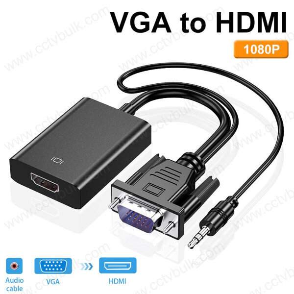 Vga To Hdmi Audio With Dc - 1080p@60hz, 10 Mbps, Black | Compatible With Computer, Tv, Gaming Console, Includes 3.5mm Audio Cable