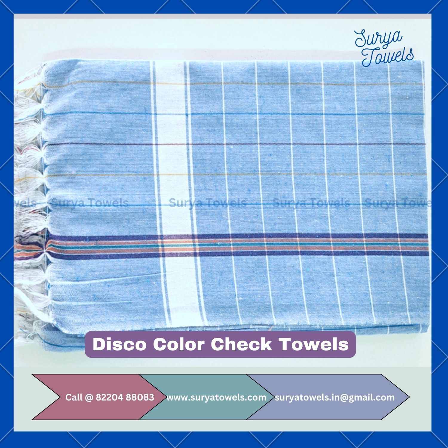 Disco Color Check Cotton Towels 35x70 200g - 100% Sustainable Cotton, Customizable Size & Color, Quick-dry & Absorbent Design | Soft & Lightweight