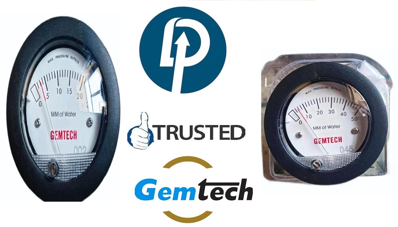 Gemtech Mini Differential Pressure Gauge Range 0-100 Mm - Glass Filled Nylon Housing, 2.5 Inch Dial, ±2% Accuracy | For Gas, Oil, Steam, Weight 6 Oz