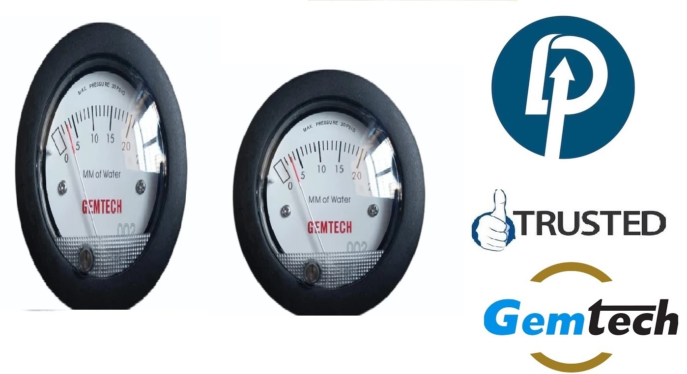 Gemtech Mini Differential Pressure Gauge Range 0-100 Mm - Glass Filled Nylon Housing, 2.5 Inch Dial, ±2% Accuracy | For Gas, Oil, Steam, Weight 6 Oz
