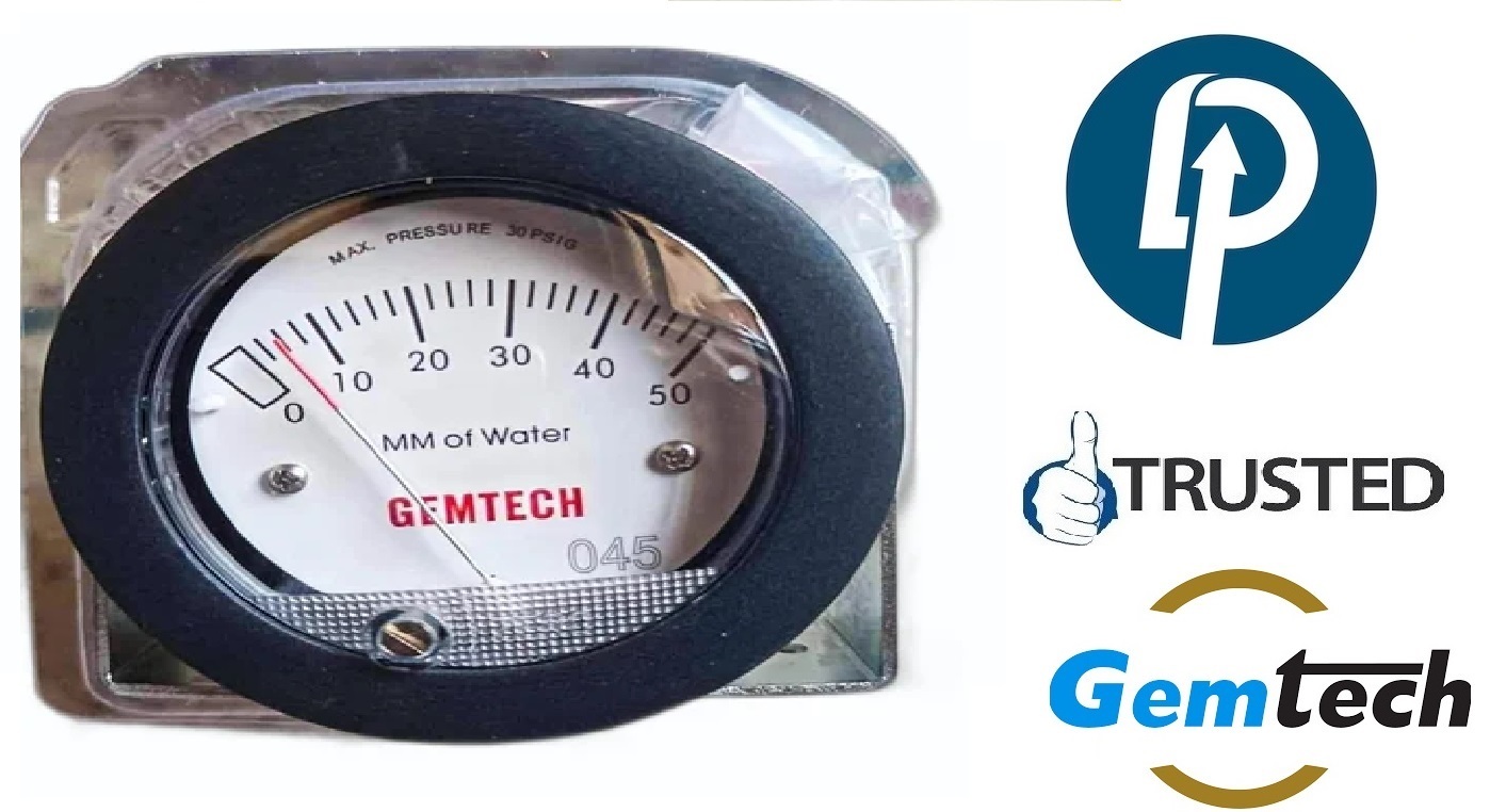 Gemtech Mini Differential Pressure Gauge Range 0-100 Mm - Glass Filled Nylon Housing, 2.5 Inch Dial, ±2% Accuracy | For Gas, Oil, Steam, Weight 6 Oz