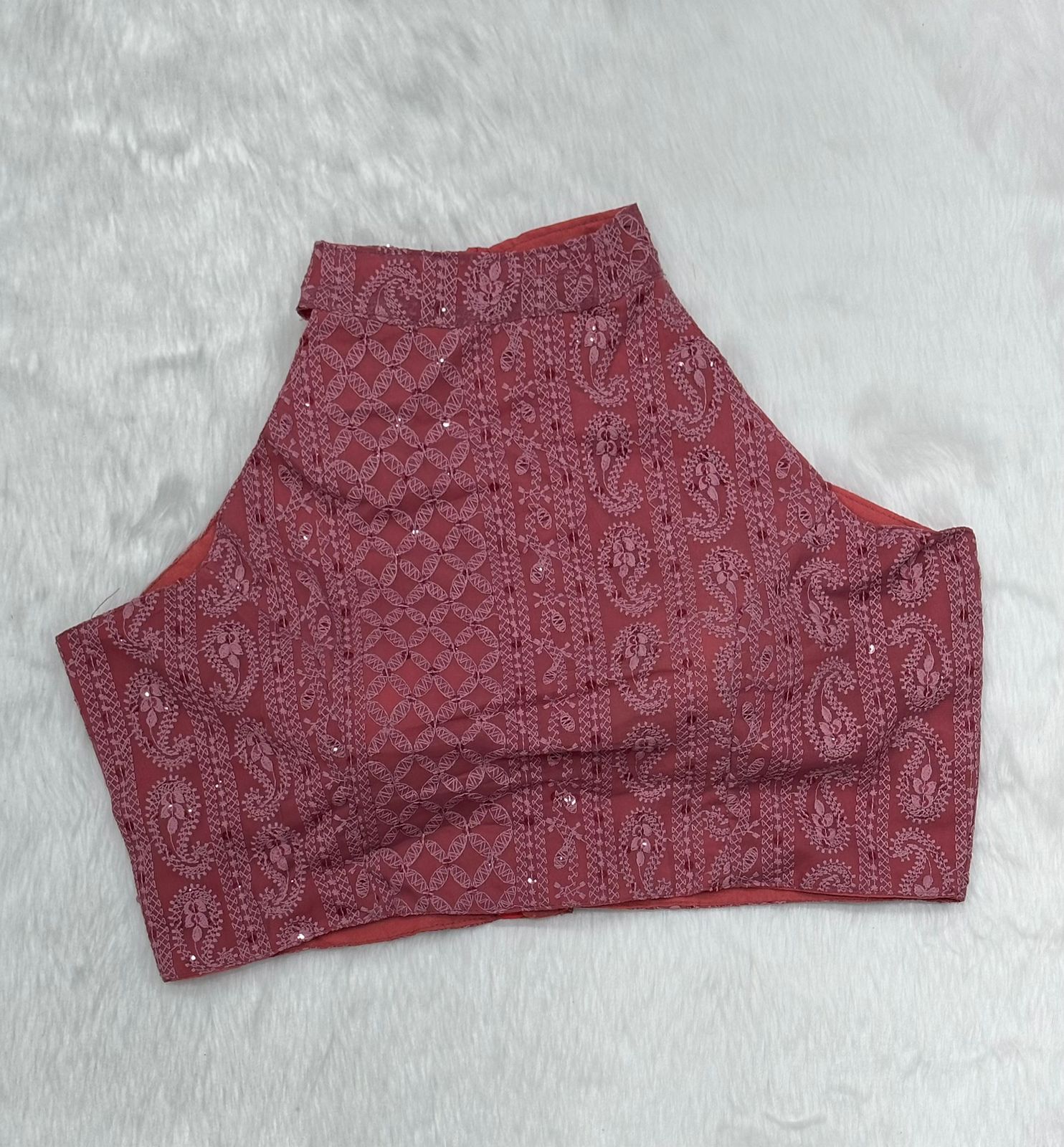 Trendy Helter Neck Lucknowi Work With Sequence Blouse