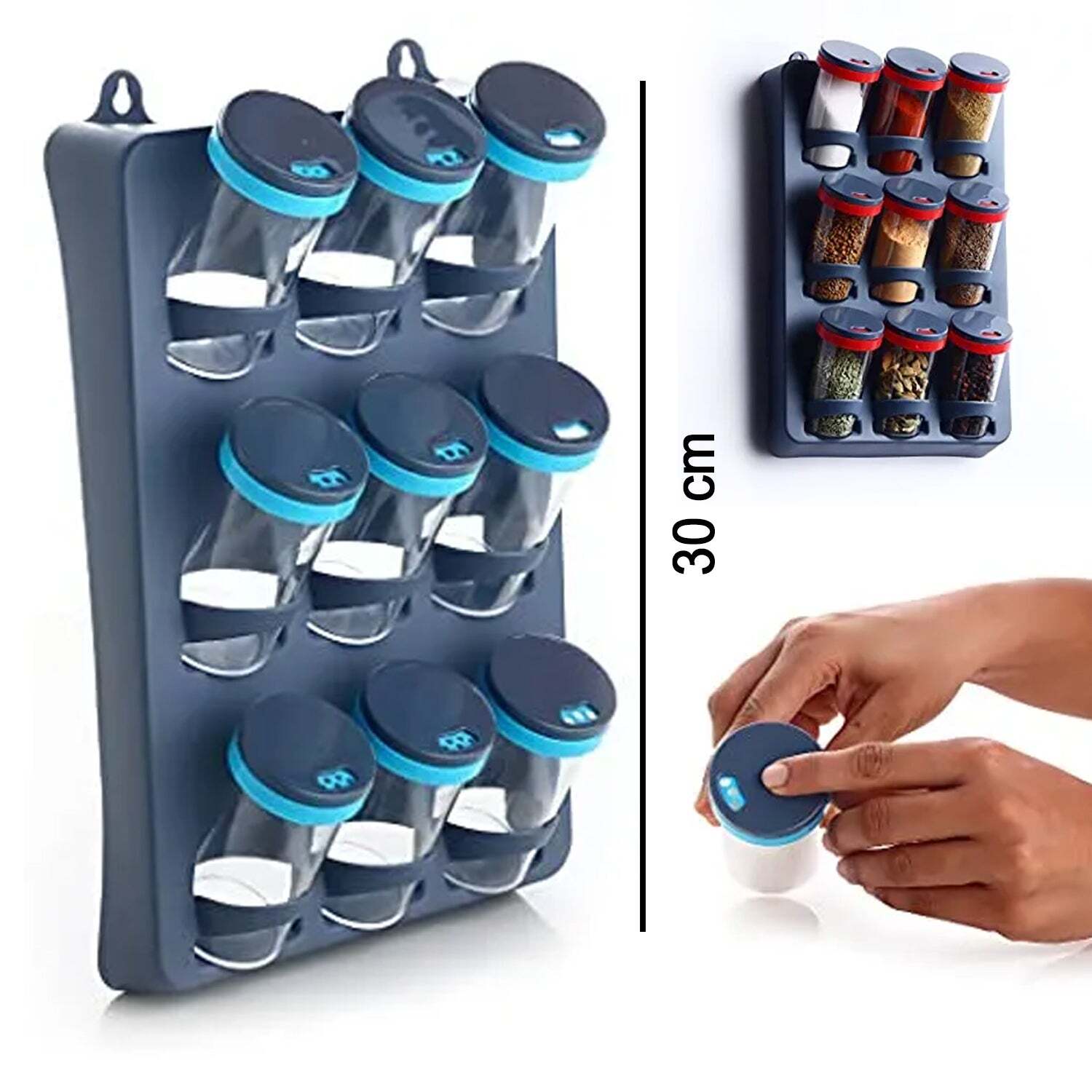 Space Saver Spice Rack 9 Piece Spice Set (2575) - Plastic Material, 30 Cm Size, Multi/assorted Color | Convenient 9 Piece Spice Organization Solution