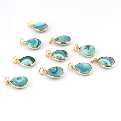 Charms Green Solar Quartz Checker Cut Pear 10x12mm Gold Vermeil Bezel Pendant
