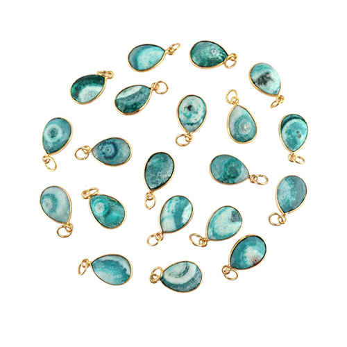 Charms Green Solar Quartz Checker Cut Pear 10x12mm Gold Vermeil Bezel Pendant