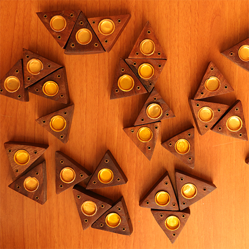 Triangular Wooden Incense Stick Holder - Wood, Various Sizes Available, Brown | Durable Design With Crafted Holes For Dhoop Burning And Stick Insertion
