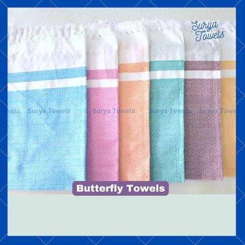 Butterfly Jacquard Cotton Bath Towels - 30x60 Inches, Quick Dry, Soft Touch, 150 Grams, 6 Color Variants Available, Customizable Size And Logo