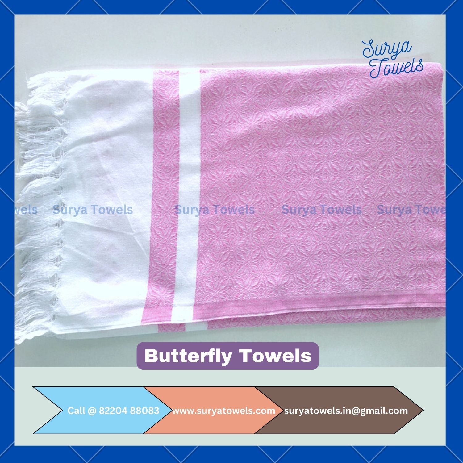 Butterfly Jacquard Cotton Bath Towels - 30x60 Inches, Quick Dry, Soft Touch, 150 Grams, 6 Color Variants Available, Customizable Size And Logo