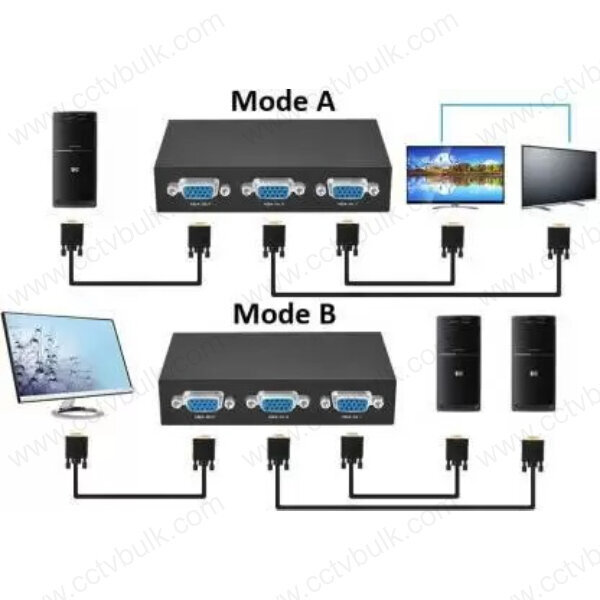 Vga Switch 2 Port - Supports 1920 X 1440 Resolutions, Black | Easily Switch Between Two Pcs Or Two Vga Devices Over 10 Meters