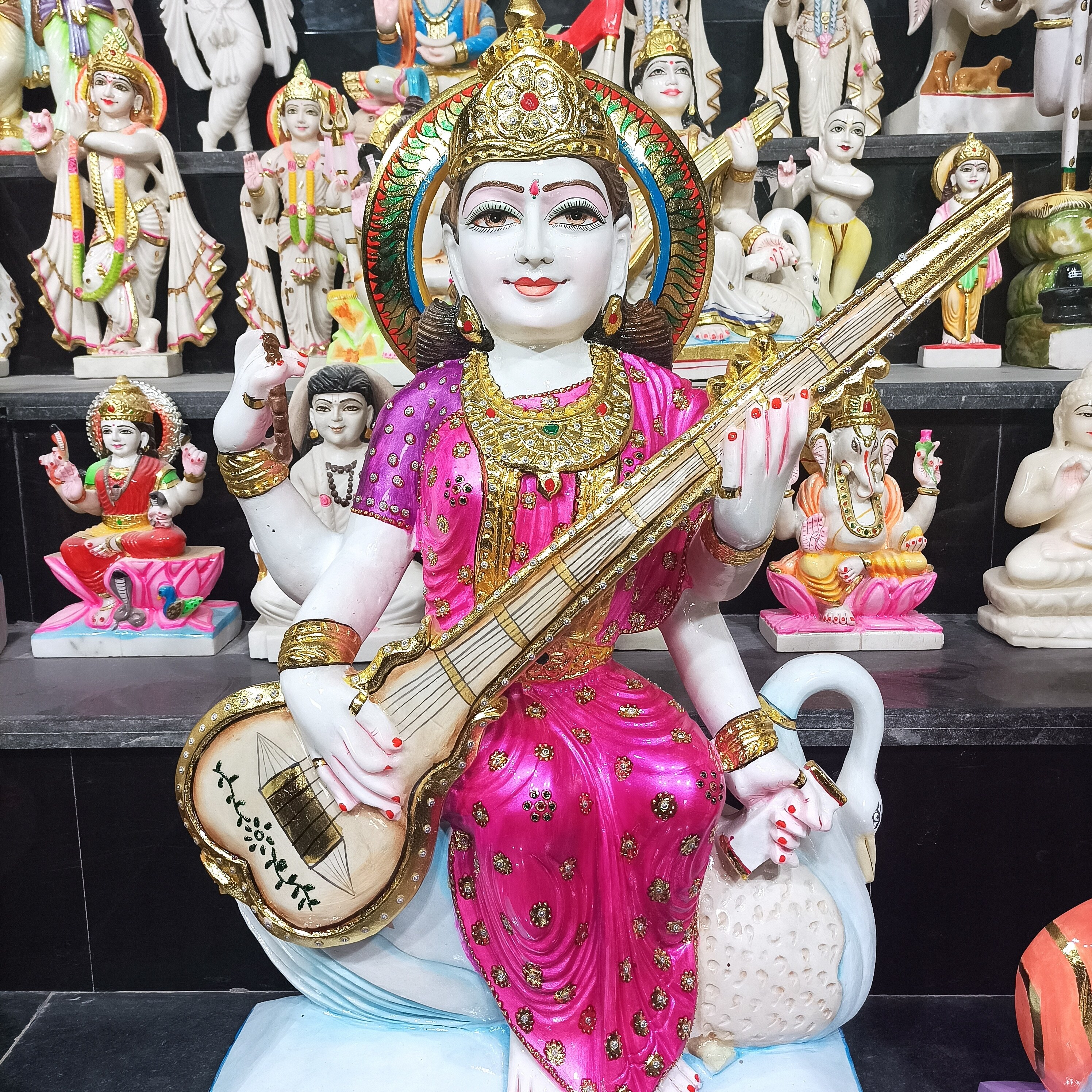 Indian Makrana Marble Saraswati Statue