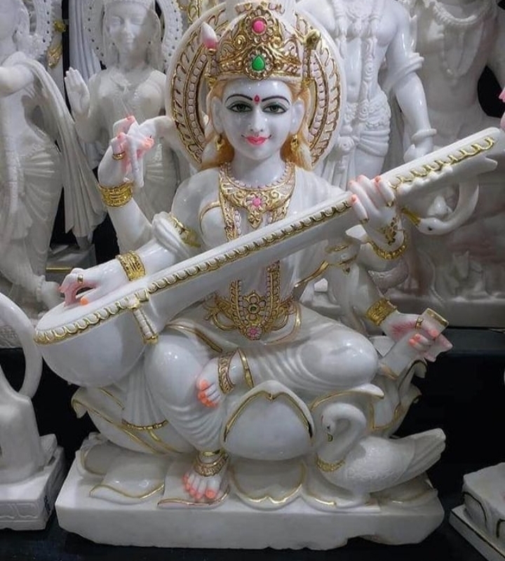 Indian Makrana Marble Saraswati Statue