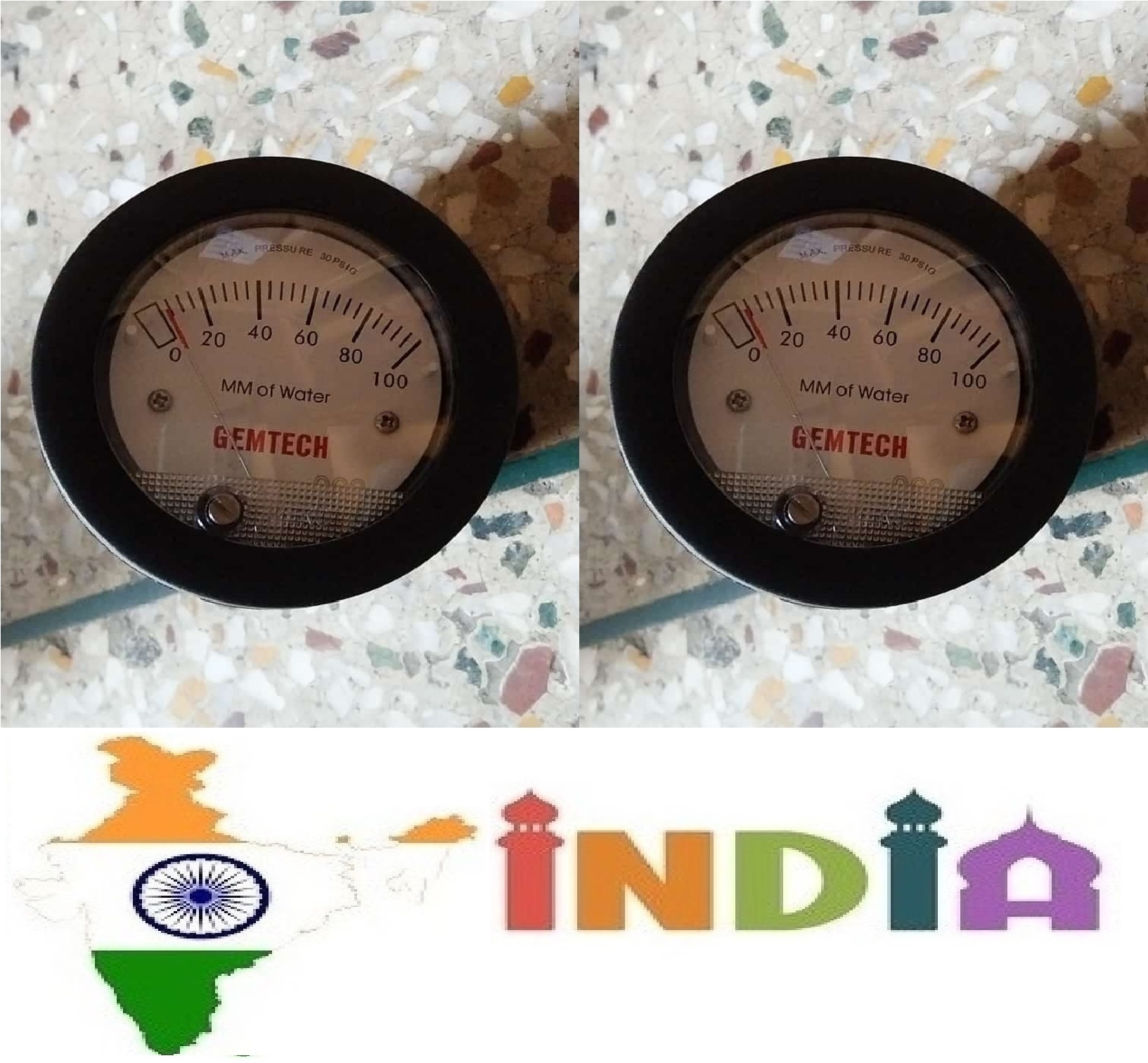 White/black Gemtech G2-5000-100mm-npt Mini Differential Pressure Gauge 0-100 Mm Wc