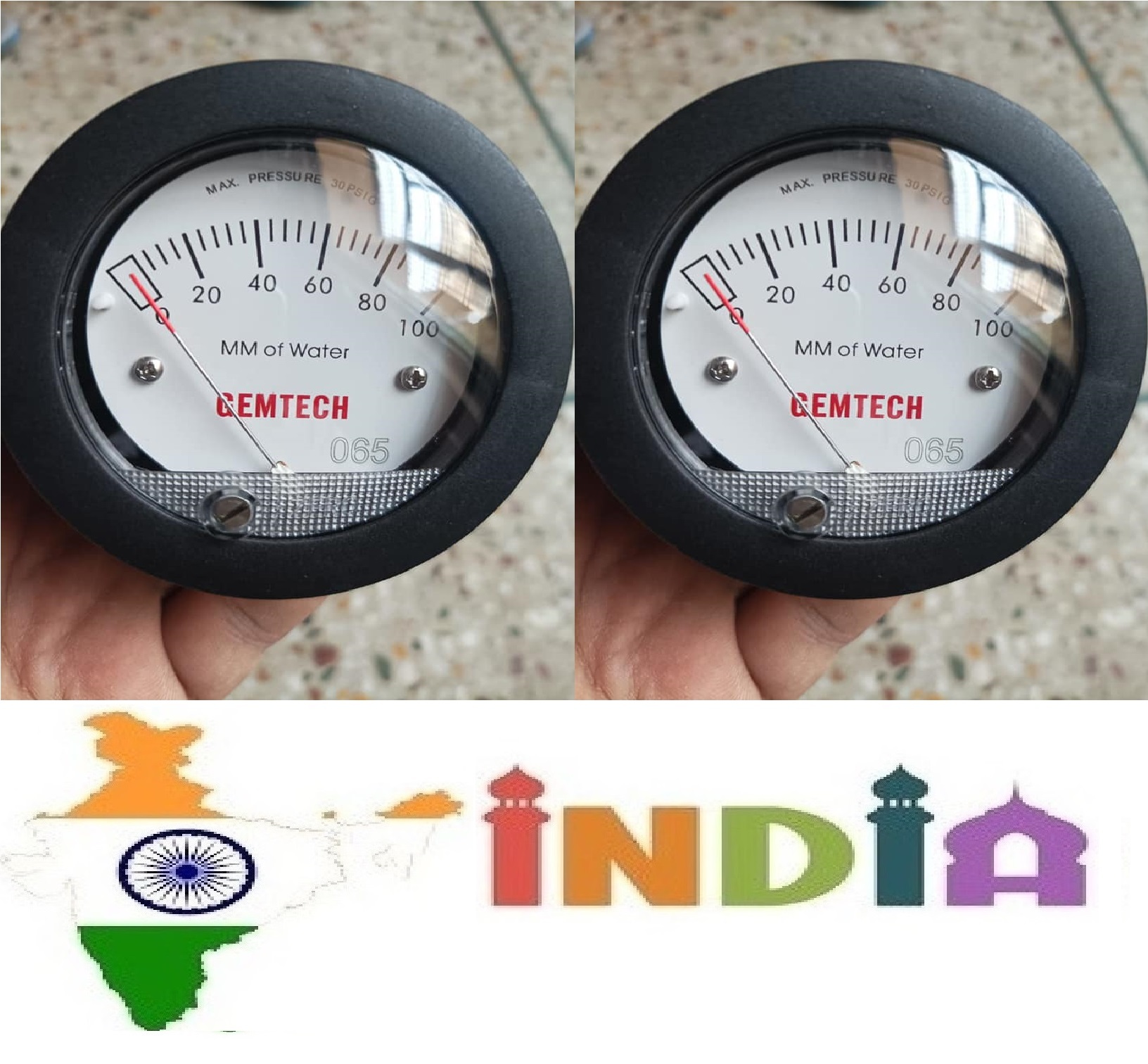 White/black Gemtech G2-5000-100mm-npt Mini Differential Pressure Gauge 0-100 Mm Wc