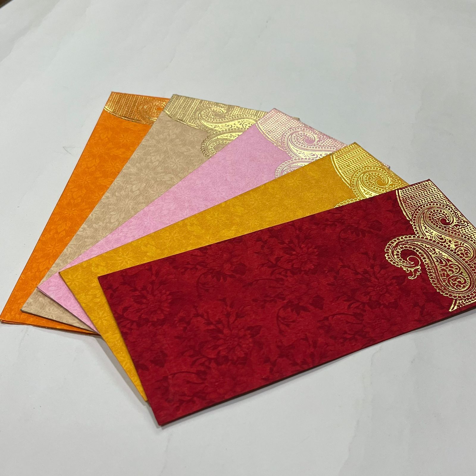 Metalic Envelopes - Paper Material, Elegant Metallic Design, Maroon, Peach, White, Dusky Brown, Cream Colors, Thread Closure For Secure Use
