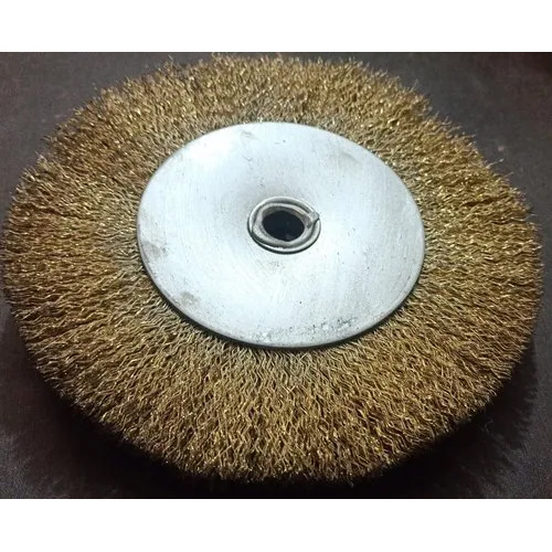 Circular Brass Wheel Brush - Medium Stiffness, 3 Inch Bristle Length, Yellow Color, Maximum Rpm 4500 | Industrial Use, Cylindrical Shape, Different Sizes Available
