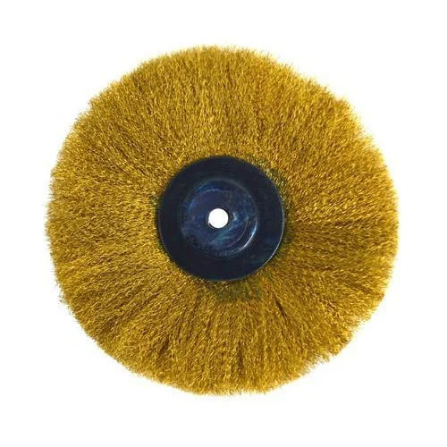 Circular Brass Wheel Brush - Medium Stiffness, 3 Inch Bristle Length, Yellow Color, Maximum Rpm 4500 | Industrial Use, Cylindrical Shape, Different Sizes Available