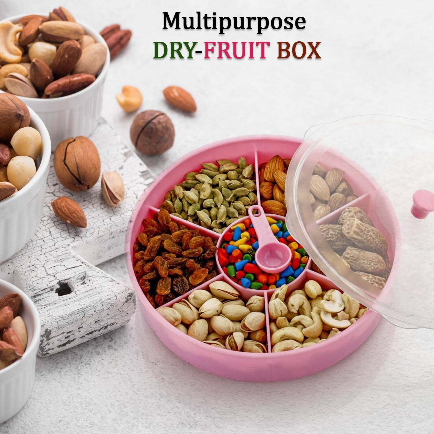 Multi / Assorted Multipurpose Dry-fruit And Masala Box With Single Spoon (2061)