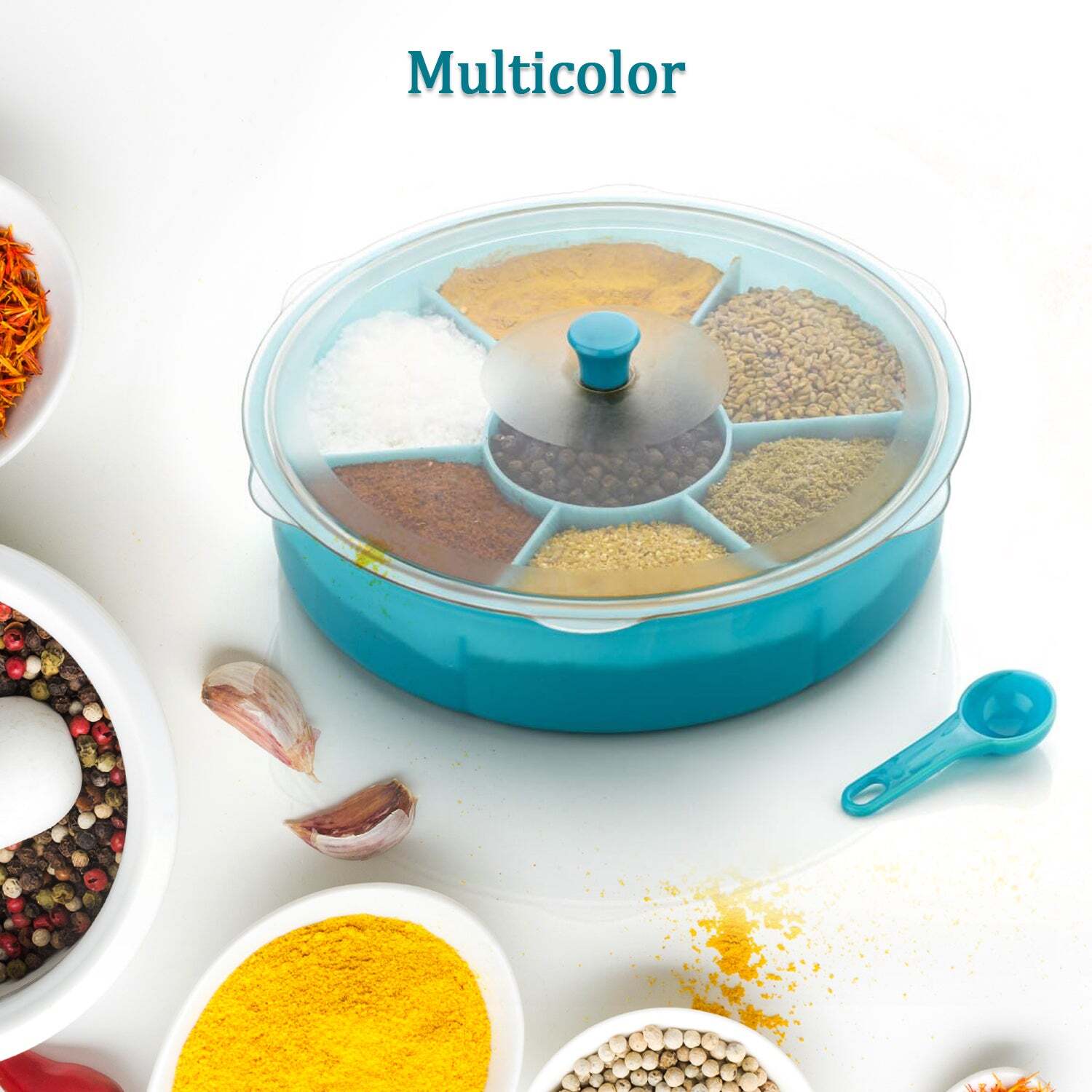Multi / Assorted Multipurpose Dry-fruit And Masala Box With Single Spoon (2061)