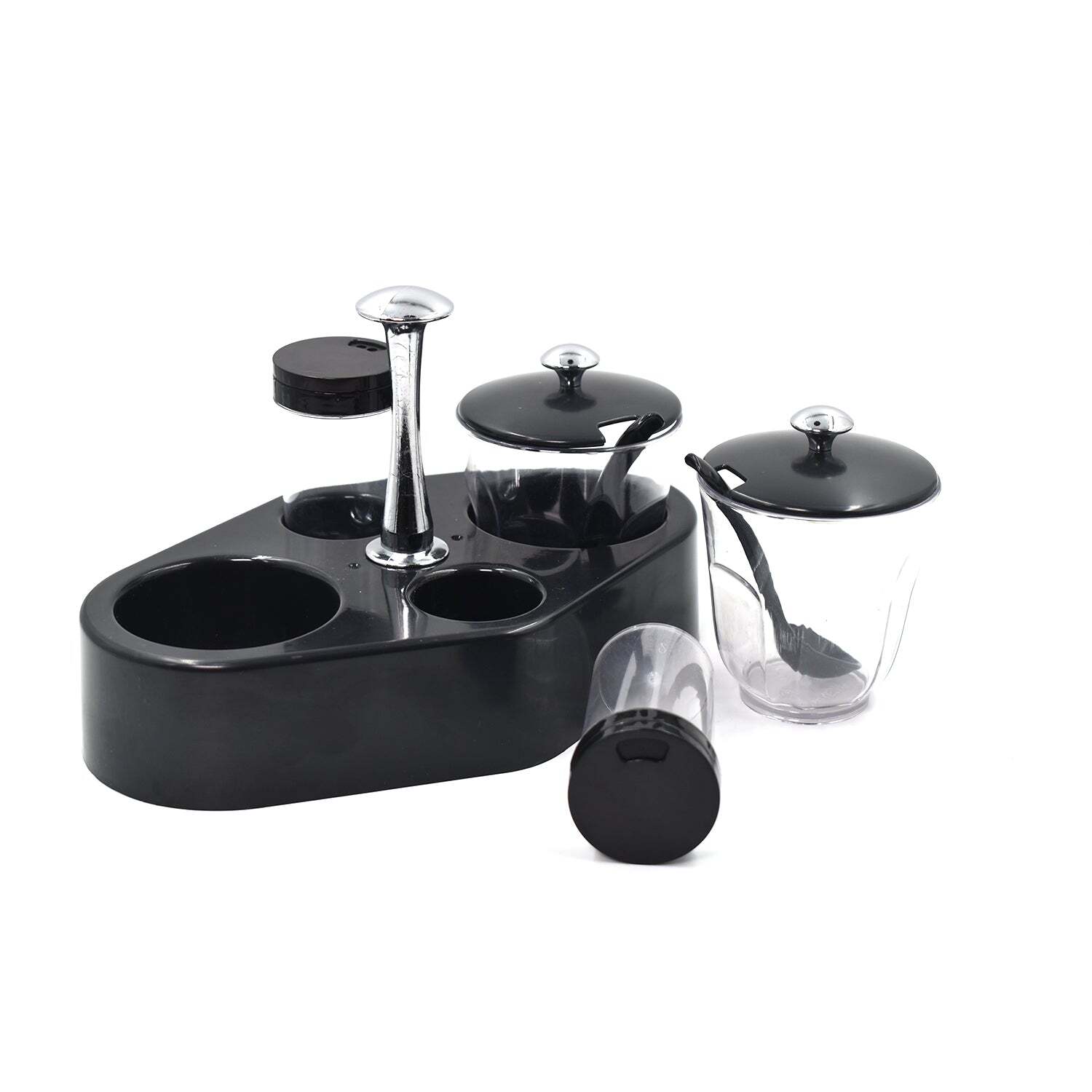 Ganesh Rendy Condiment Set - Plastic, 25x16x15 Cm | Multi-color Transparent Jar For Easy Access Spice Storage