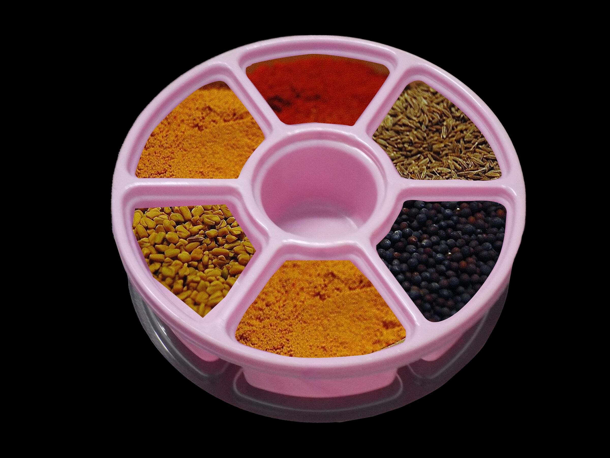 Mini Spice Box/masala Dabba With 7 Compartments (2133) - Plastic Material, 20x20x6 Cm Size, Multi/assorted Color | Convenient Storage For Spices And Seasonings