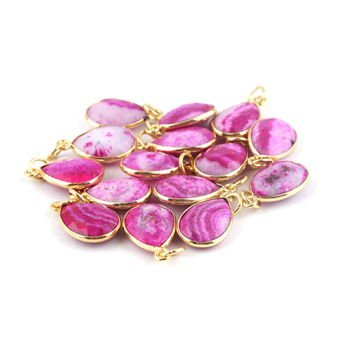 Charms Pink Solar Quartz Checker Cut Pear 10x12mm Gold Vermeil Bezel Pendant