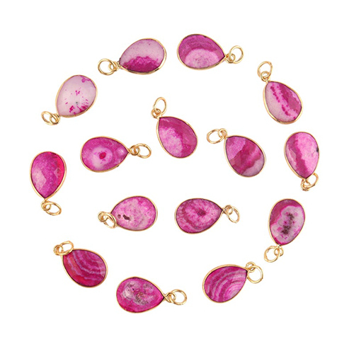 Charms Pink Solar Quartz Checker Cut Pear 10x12mm Gold Vermeil Bezel Pendant