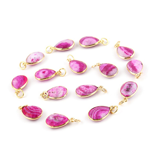 Charms Pink Solar Quartz Checker Cut Pear 10x12mm Gold Vermeil Bezel Pendant