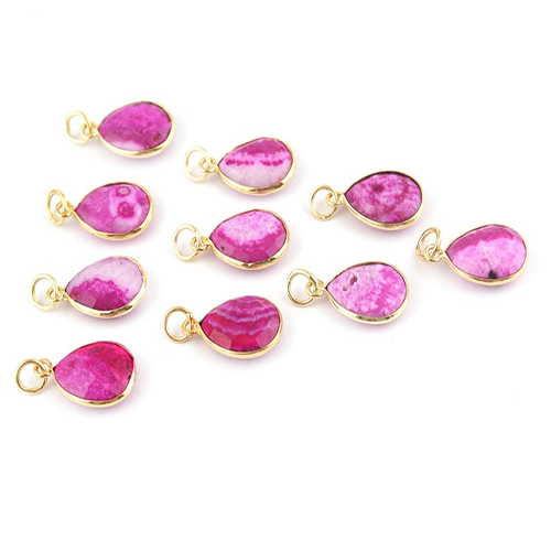 Charms Pink Solar Quartz Checker Cut Pear 10x12mm Gold Vermeil Bezel Pendant