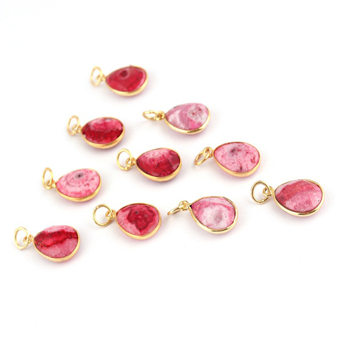 Charms Red Solar Quartz Checker Cut Pear 10x12mm Gold Vermeil Bezel Pendant