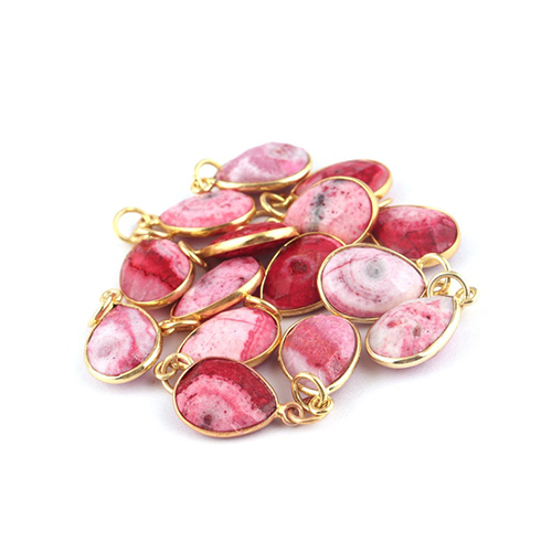 Charms Red Solar Quartz Checker Cut Pear 10x12mm Gold Vermeil Bezel Pendant