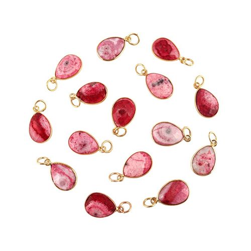Charms Red Solar Quartz Checker Cut Pear 10x12mm Gold Vermeil Bezel Pendant