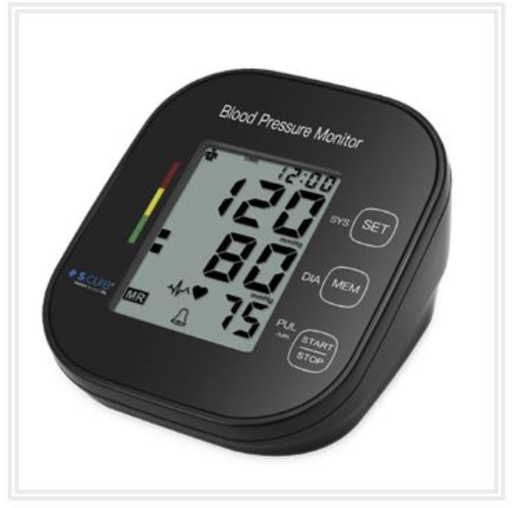Blood Pressure Monitor Scure - 132x112x70 Mm , Black | Large Display, Who Classification Indicator, Irregular Heartbeat & Hypertension Alert, 2 X 99 Set Memory