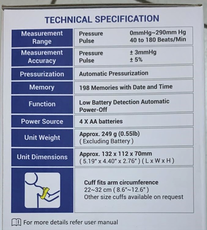 Blood Pressure Monitor Scure - 132x112x70 Mm , Black | Large Display, Who Classification Indicator, Irregular Heartbeat & Hypertension Alert, 2 X 99 Set Memory