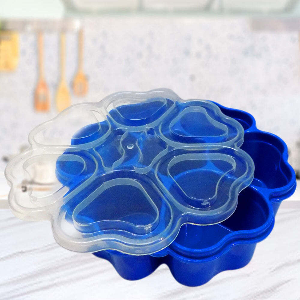 Heart Shape Multipurpose Masala/spice Box Container - Plastic, 20x20x6 Cm, Blue | Durable Design For Spice Organization