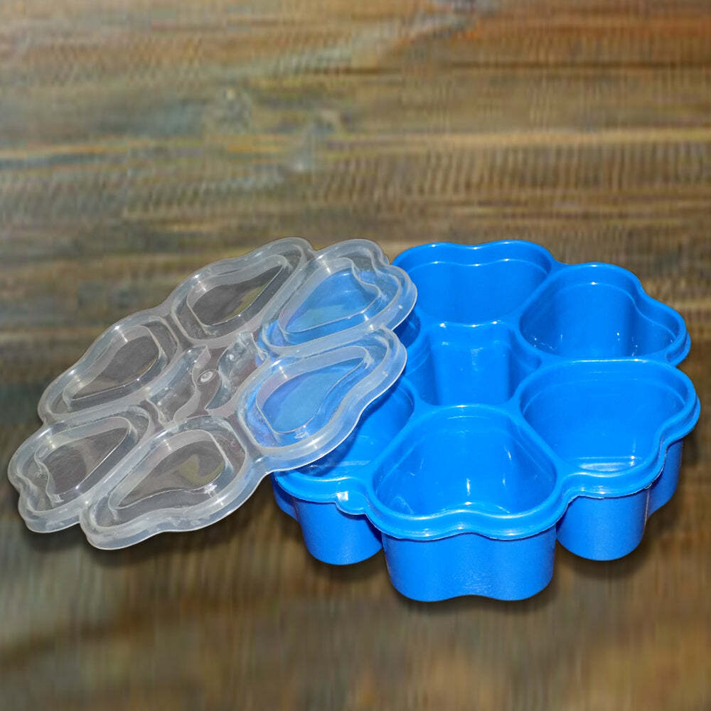 Heart Shape Multipurpose Masala/spice Box Container - Plastic, 20x20x6 Cm, Blue | Durable Design For Spice Organization