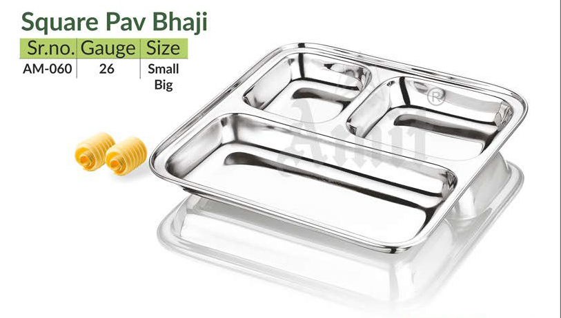 Stainless Steel Compartment Plate - Silver Finish, Custom Sizes, Anti-corrosive Design | Ideal For Food Serving