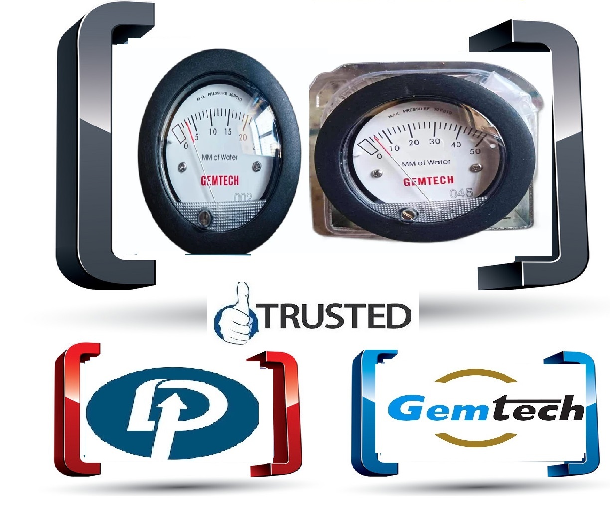 Gemtech G2-5000-100mm Mini Differential Pressure: 0-100 Mm Wc Accuracy: A 2% Of Full Scale (A 3% On A 0