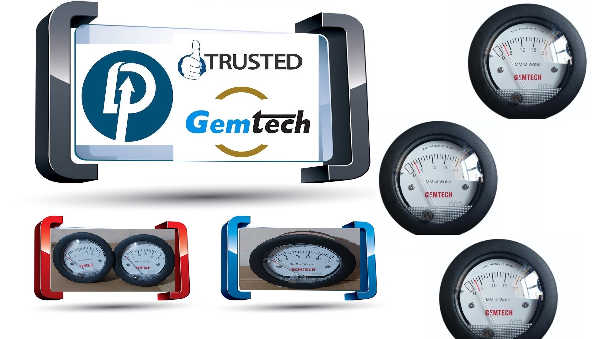 Gemtech G2-5000-25mm Mini Differential Pressure 0-25 Mm Wc Accuracy: A 2% Of Full Scale (A 3% On A 0