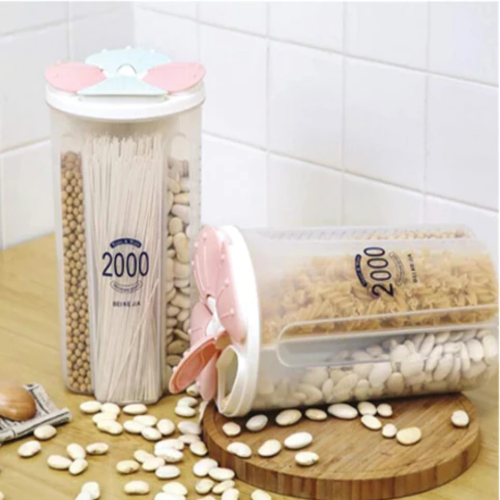 766 Kitchen Storage - Non-bpa Plastic, 2000 Ml, Mix Colour | 4 Section Transparent Sealed Jar With Airtight Lid, Freezer & Dishwasher Safe