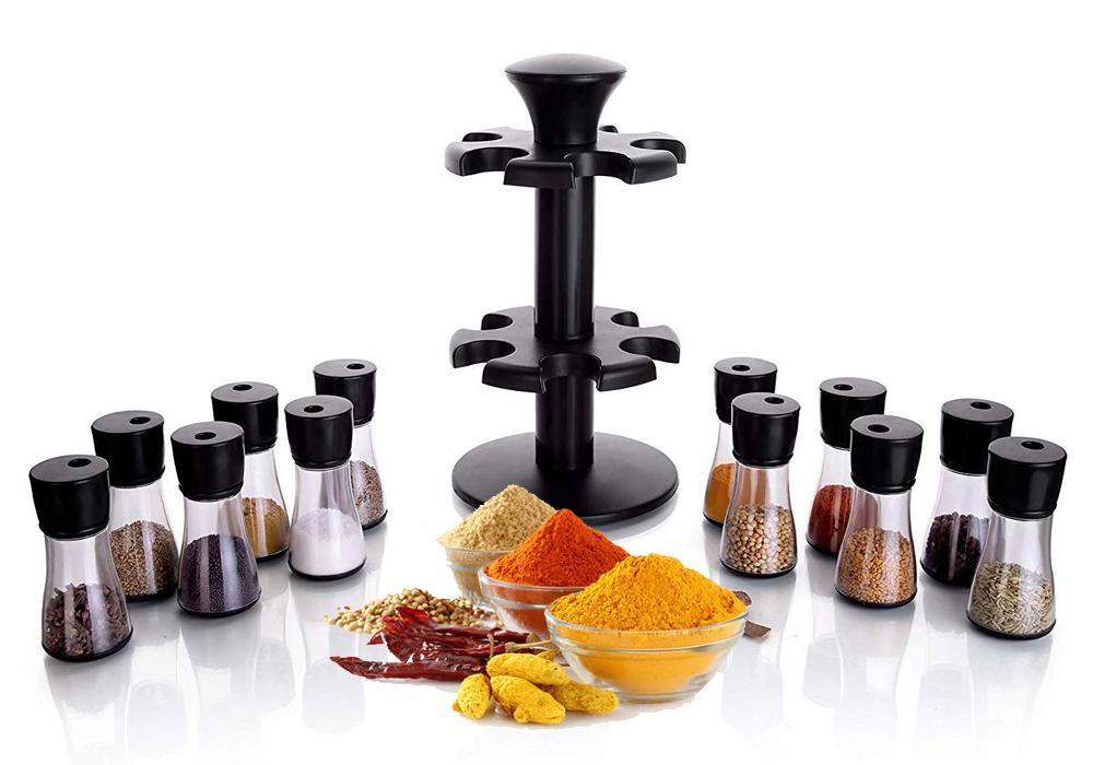 Multi / Assorted (Brown) Revolving Plastic Spice Rack Masala Organiser (12 Pcs ) (0095)