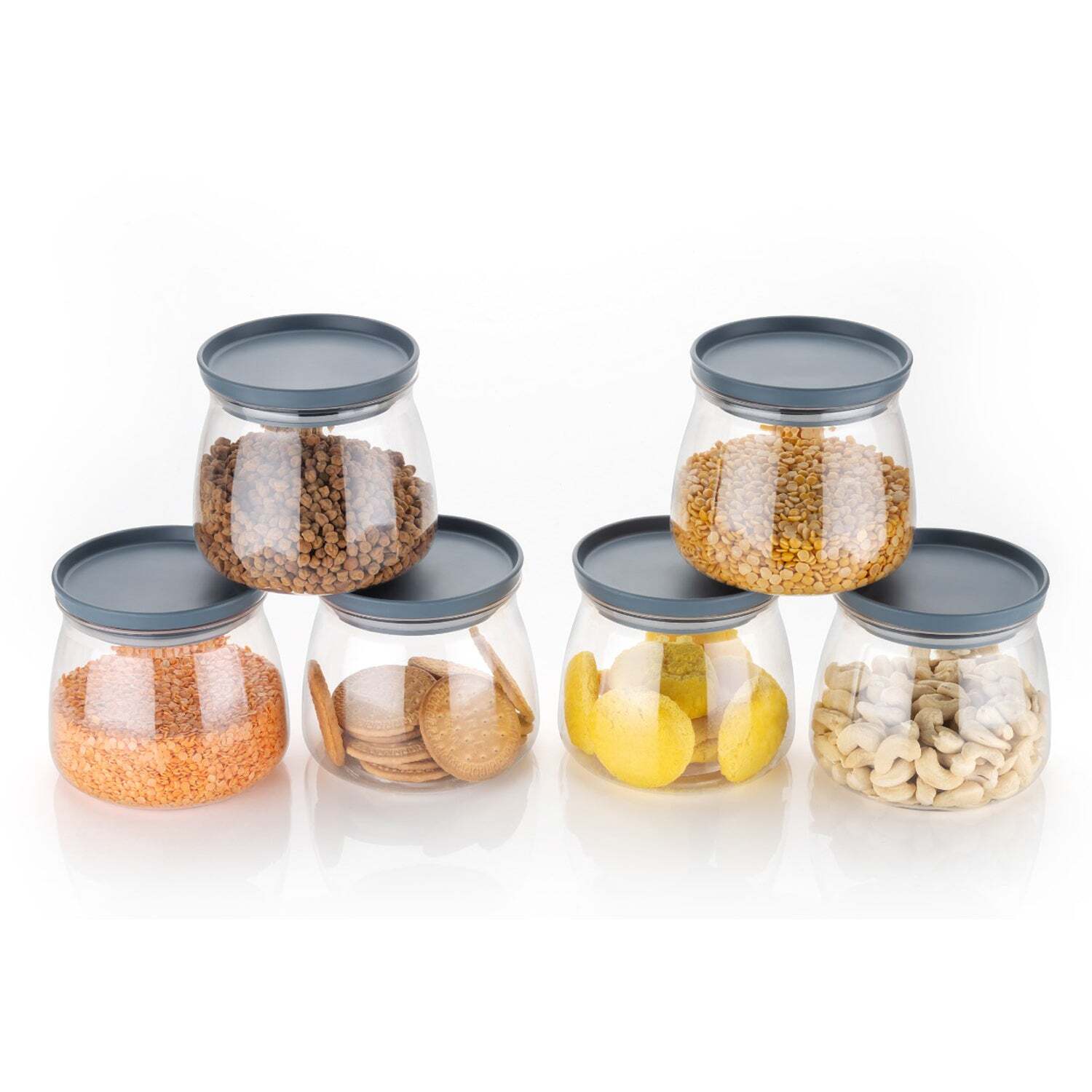 Transparent / Clear Matka Shaped Jar With Air Tight And Leak Proof Lid (Multicolour) (Set Of 6) (900ml) (2286)