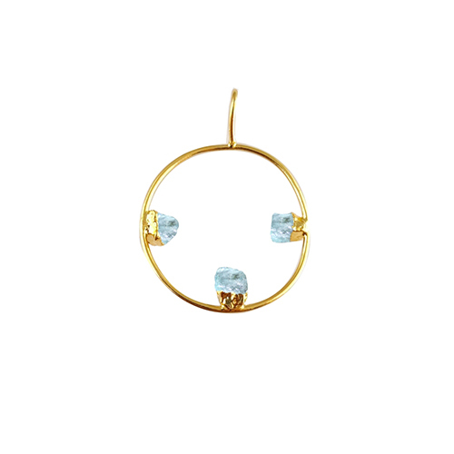 Same As Photo Aquamarine Raw Gemstone 30mm Round Shape Electroplated Charm